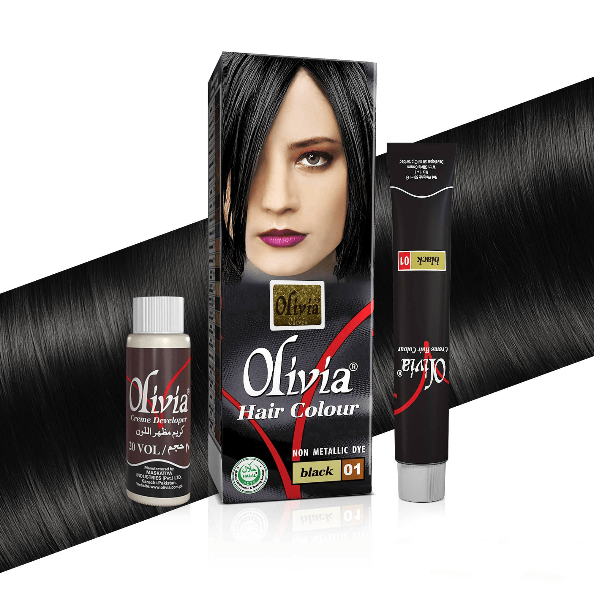Olivia Hair Colour Black 01 kit items