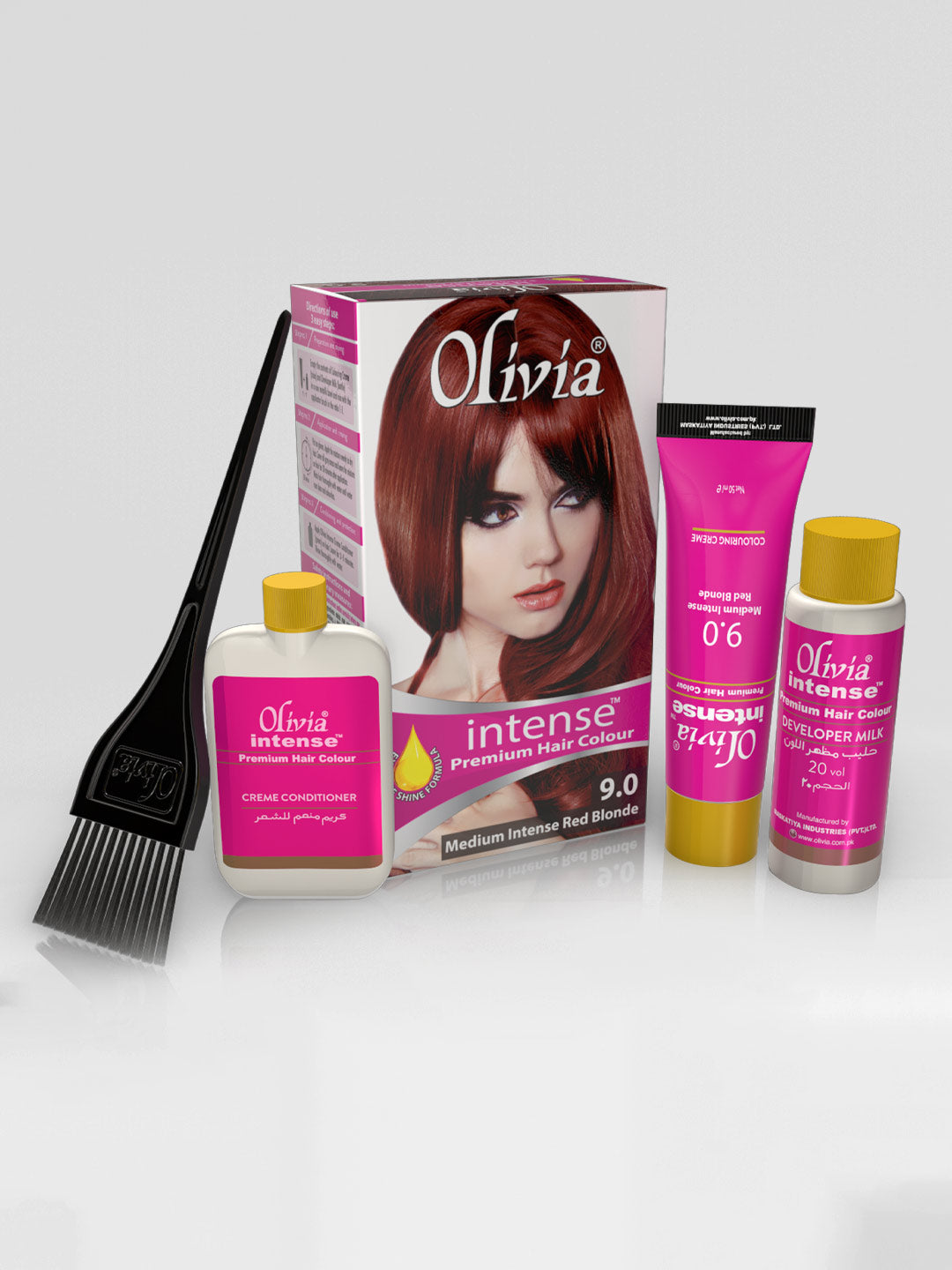 Olivia Intense Premium Hair Colour Medium Intense Red Blonde 9.0 kit items